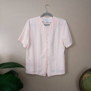 Vintage Light Pink Blouse Size 12/L Beadwork